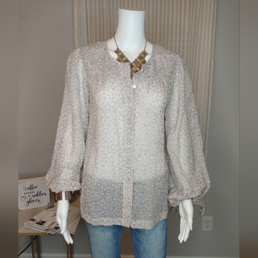 GENERRA SNAKE PRINT BALLOON SLEEVE CONCEALED BUTTON FRONT TOP M